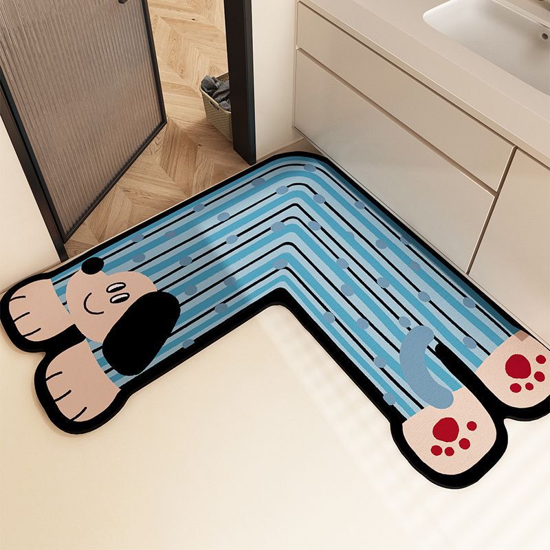 Blue Puppy L-Shaped Corner Bathroom Mat, Diatomaceous Earth Absorbent Foot Mat, Non-Slip Carpet for Bathroom Entrance Blue Puppy L-Shaped Corner Bathroom Mat, Diatomaceous Earth Absorbent Foot Mat, Non-Slip Carpet for Bathroom Entrance