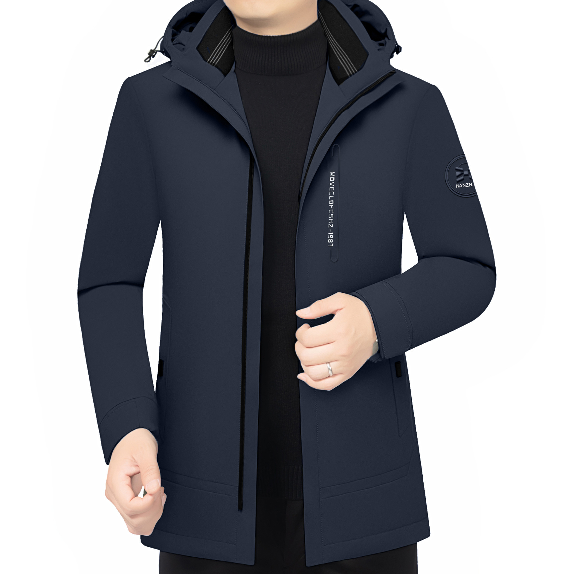 Pierre Cardin New Men's White Goose Down Jacket Winter Youth Slim-fit Mid-length Thickened Hooded Men's Jacket