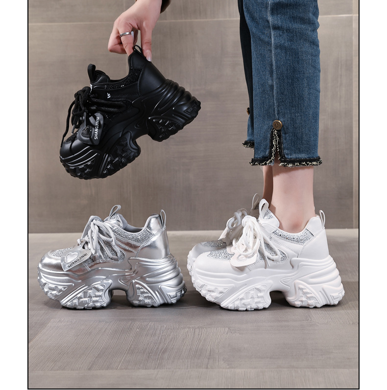 Giày sneaker nữ đế dày tăng chiều cao phong cách bánh xốp — Màu be chi tiết 19