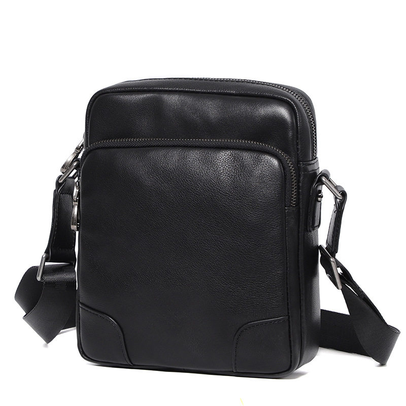 Túi đeo chéo nam da bò thật 20×7×24 cm kiểu mới — Màu đen chi tiết 5