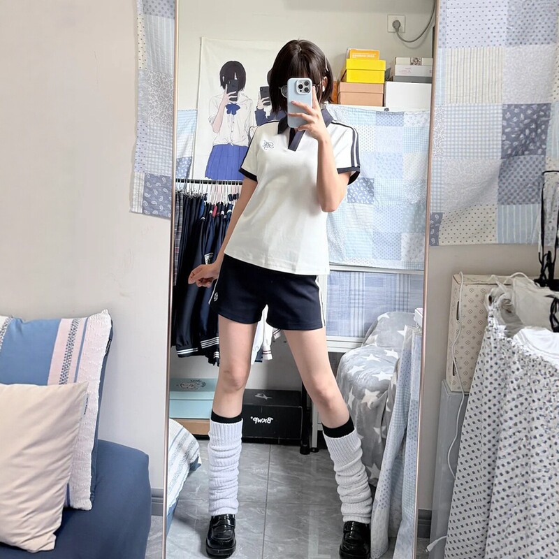 Original New Jk Uniform, New Gymnastics Sports Suit, School-Supplied Embroidered Polo Shirt, Casual Slimming Shorts