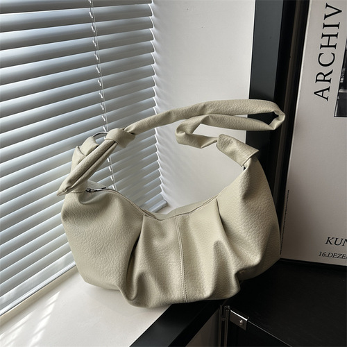 Korean-style single-shoulder bag with soft leather texture, folded cloud-like PU casual single-shoulder bag, large capacity, simple and versatile commuting bag
