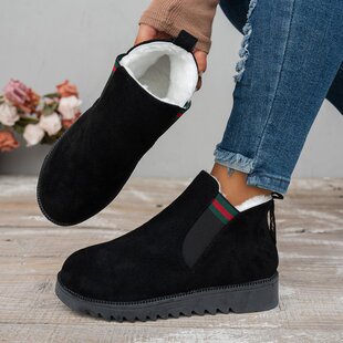 Foreign Trade Domestic Sales Snow Boots Round Toe Cow Suede (Nubuck Leather) Short Rubber Flat Heel Sleeve Artificial Short Plush