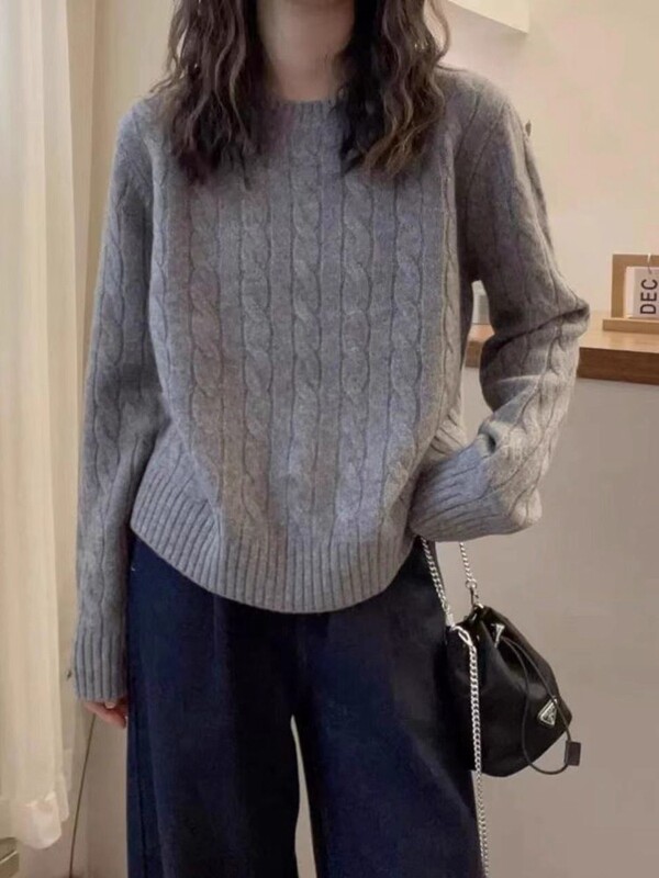 Autumn and Winter New Korean Style Thickeneded Pullover Retro Twisted Wool Knitwear Lazy Style Fluffy Soft Knitwear Top