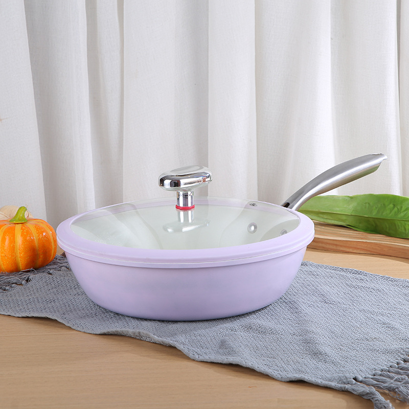 New lavender shell porcelain wok Pebble ceramic wok electromagnetic gas universal household non-stick pan