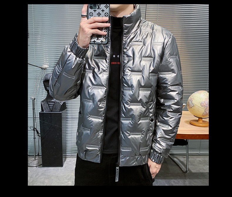 2022 ropa de algodón acolchado de los hombres collar de pie guapo superficie brillante color sólido moda juvenil invierno cálido ropa de algodón acolchado abrigo de moda