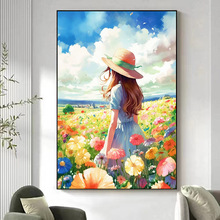 花丛女孩十字绣2024新款精准印花客厅卧室玄关精准印花满绣大格