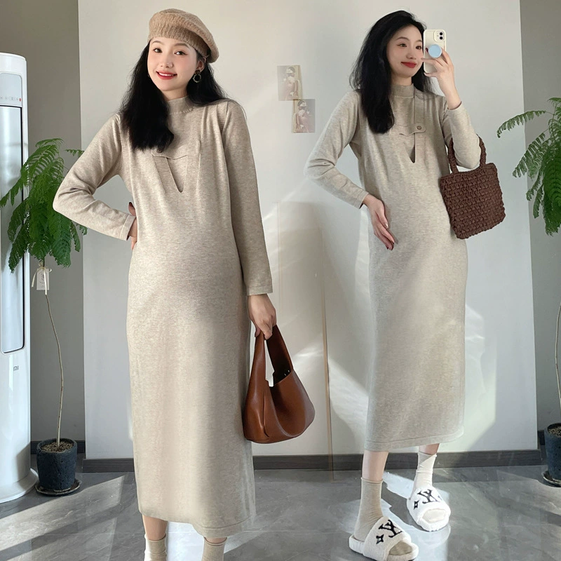 Реальная съемка на месте ~ 2023 осень-зима корейская версия премиум-чувства дикий модный толстый спина юбка костюм для беременных