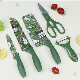Wheat straw suit knife color printing knife set baby food supplement knife five-piece kitchen knife chef knife