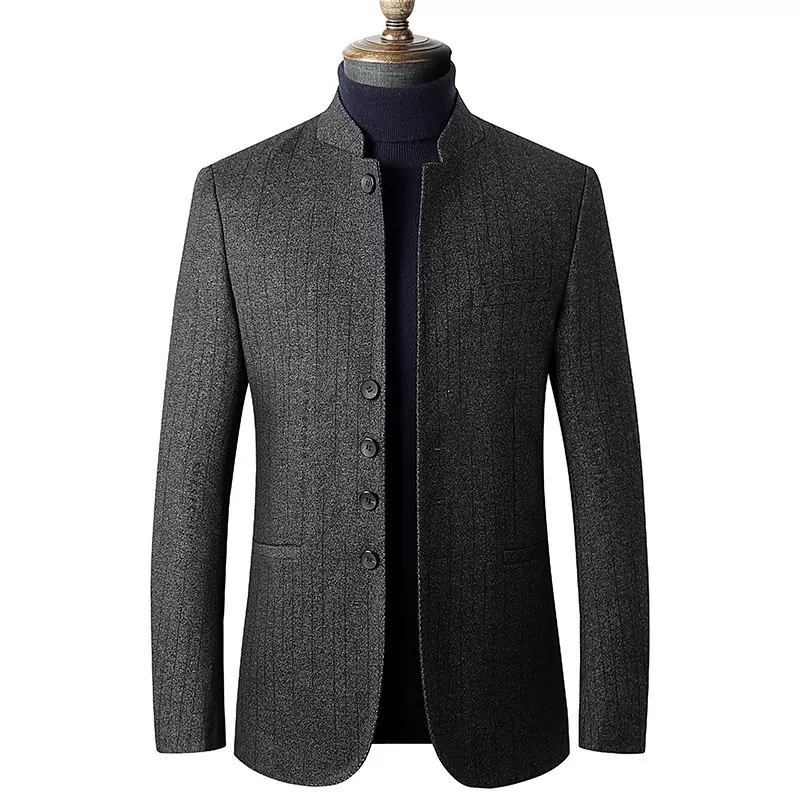 新款中山装西装男春秋季中青年男式休闲修身单件小西服立领外套潮