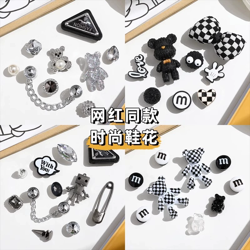 Кросс-бордерные новинки Xiaohongshu: популярные аксессуары для тапочек, аксессуары для DIY, тапочки с маленьким черным медвежонком, обувь с высококачественным дизайном