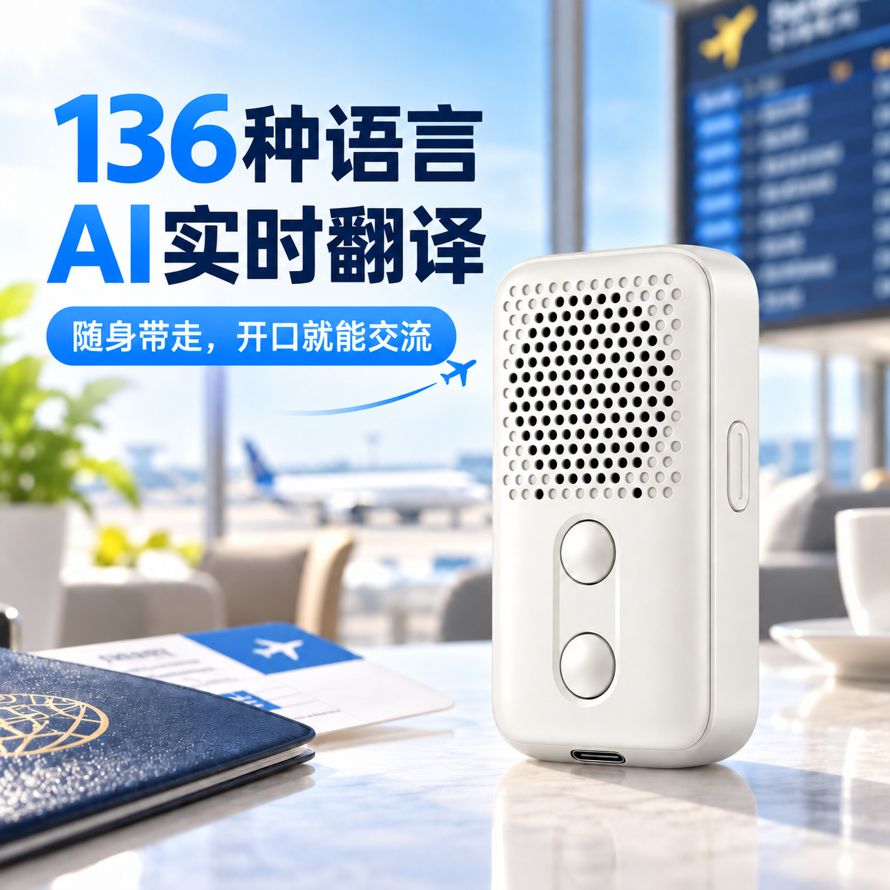 Smart translator, online and offline translation, noise reduction, high-quality audio pickup, approximately 10 hours of battery life, perfect for travel and use abroad