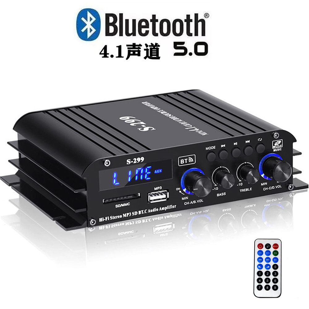 US Standard 4.1 Channel Home and Car Amplifier with Bluetooth, USB, Card Slot, and Subwoofer S299