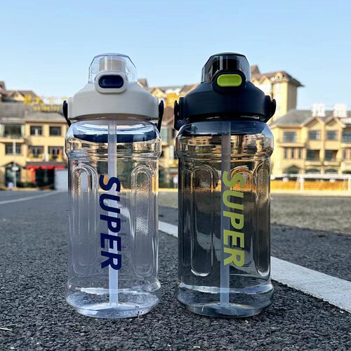 High-looking water cup with scale, large-capacity bouncing straw cup, running sports water bottle, men's and women's outdoor fitness water bottle