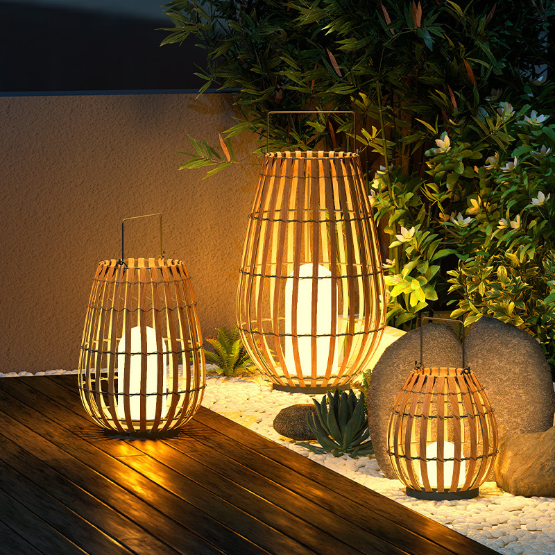 Solar-Powered Outdoor Rattan Floor Lamp, Woven Portable Lamp, Outdoor Home Villa Lawn Lamp, Modern and Simple