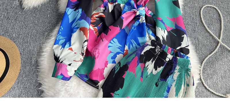 Women's Clothing Fashion suit women's casual loose long sleeved single breasted shirt two piece set high slimming tie dye printed wide leg pants_voghion.com