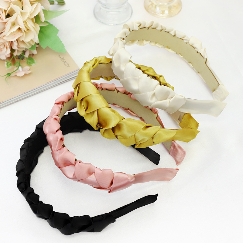 retro solid color fabric braided braid headband wholesale Nihaojewelrypicture13