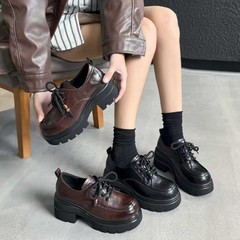 厚底增高乐福鞋女黑色单鞋2025秋季新款学院风厚底增高休闲小皮鞋