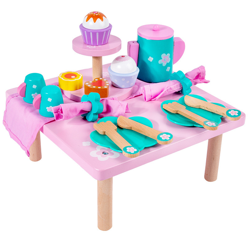 Juguetes de simulación de té de la tarde de madera para niños y niñas regalos de cumpleaños
