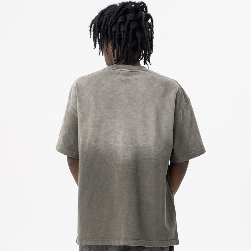 瀾海男装2025春夏新商品欧米潮牌300g竹節綿衝突色グラデーション丸首半袖tシャツ男