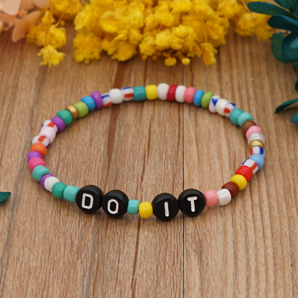 Bohemian Style Simple Glass Colored Millet Beads Letter Beaded Bracelet display picture 14