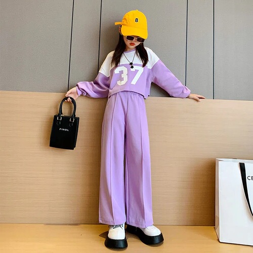 Girls sports suit spring and autumn new style children's college sweatshirt wide-leg pants two-piece set girl student suit