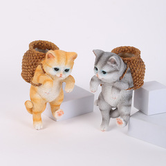 Adorable Aquarium Suspension Decor Bamboo Basket Cat Fish Tank Ornament Cute Creative Backpack Shelf Ornament Wholesale