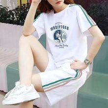 100%纯棉休闲运动服套装女夏季新款大码宽松学生短袖短裤两件套潮