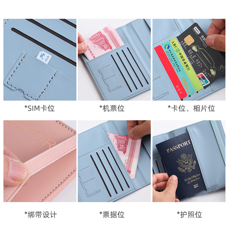 En stock Amazon pu cuero pasaporte paquete RFID Multi-tarjeta multi-función pasaporte Certificado conjunto pasaporte cubierta