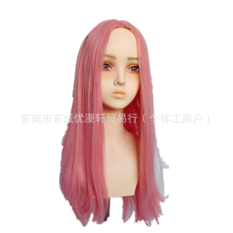 Foreign trade long straight hair natural points universal color headgear chemical fiber animation fashion setting wig headgear clearance Foreign trade long straight hair natural points universal color headgear chemical fiber animation fashion setting wig headgear clearance