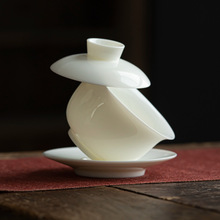 玉瓷三才盖碗可悬停茶杯白瓷单个敬茶碗子陶瓷悬浮泡茶具家用