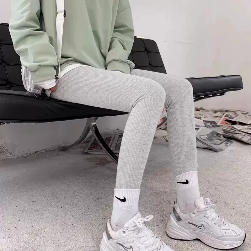 螺纹打底裤女外穿2025新款小个子春秋薄款显瘦紧身九分秋裤灰批发