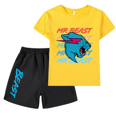 2024新品跨境 Mr Beast Lightning Cat男童女童短袖T恤+短褲套裝