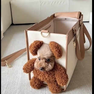 Cute outdoor large capacity bag open head Bear plush cat bag shoulder bag small dog handbag pet bag