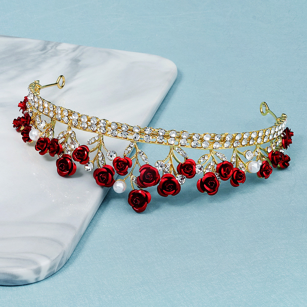 New Wedding Jewelry Baroque Red Rose Diamond Crown Wholesale Nihaojewelry display picture 9