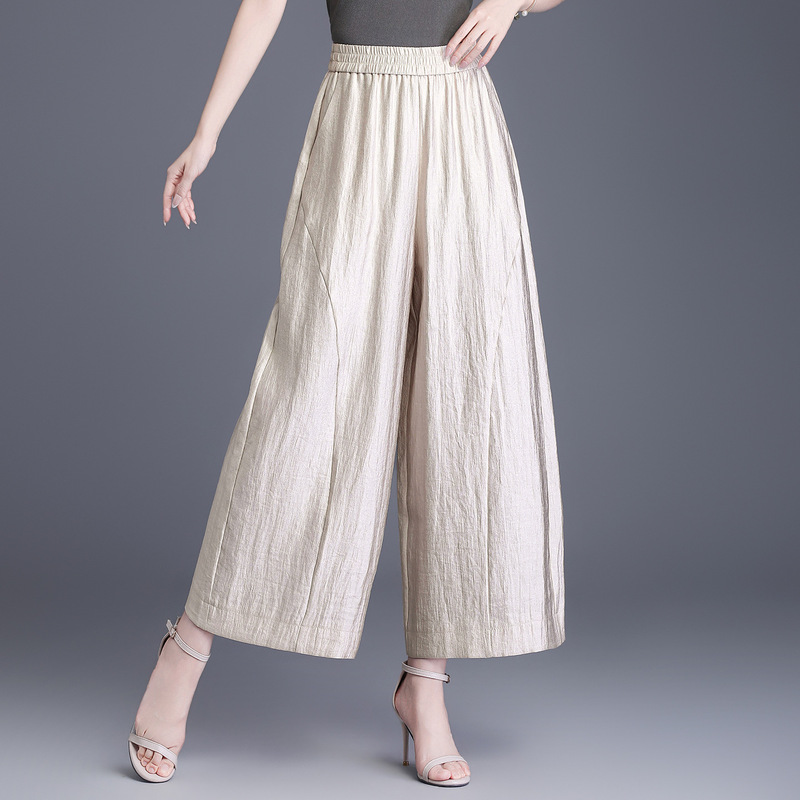 Full Elastic Waist Silk-Wool Crinkle Fabric Wide-Leg Pants 2026 Summer New Straight Casual Pants Cropped Loose Pants Full Elastic Waist Silk-Wool Crinkle Fabric Wide-Leg Pants 2026 Summer New Straight Casual Pants Cropped Loose Pants