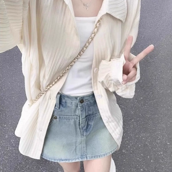 Рубашки с нишевыми французскими топами для женщин, весенние и осенние тонкие куртки, новые летние рубашки-кардиганы с защитой от солнца.