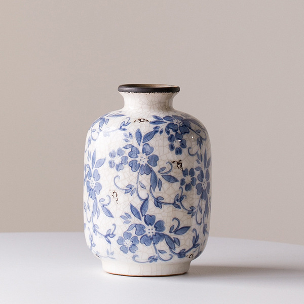 Blue and White Porcelain Vase Flower Arrangement Ornaments High-End Niche Chinese Classical Ceramic Vase Ceramic Flower Vessel Antique Style