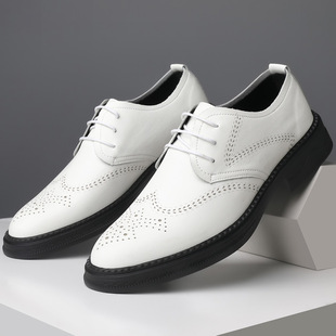New Spring Leather Shoes Men's Business Formal Brogue Carved British Casual Breathable Korean Style Groom's Wedding Men's Shoes