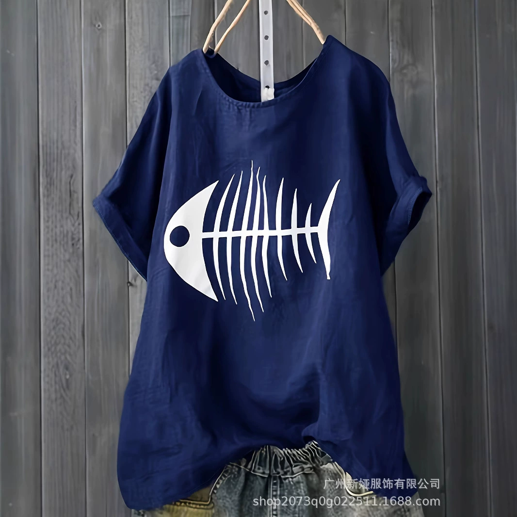 2024 рубашка большого размера с принтом хлопка льна плюс размер женская рубашка