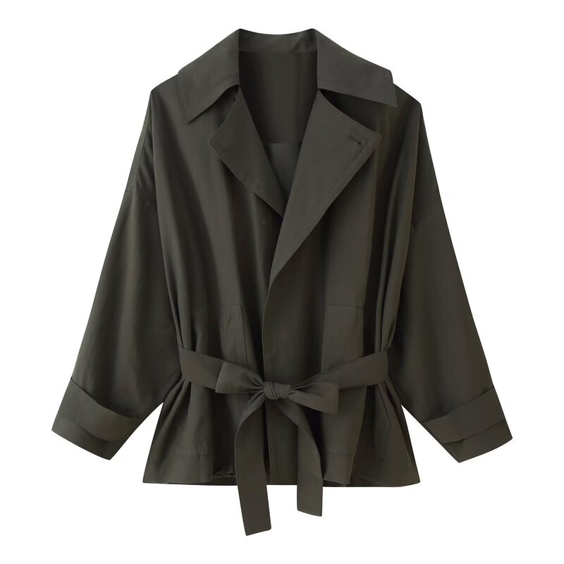 Cross-Border European and American Women's Clothing Aliexpress Hot-Selling Early Autumn Fashion Casual Belt-Draped Coat + Front Pleated Long Pants