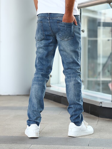 Men's jeans, stretch jeans, small feet pants, multi-process slimming blue men's pants, suitable for all seasons