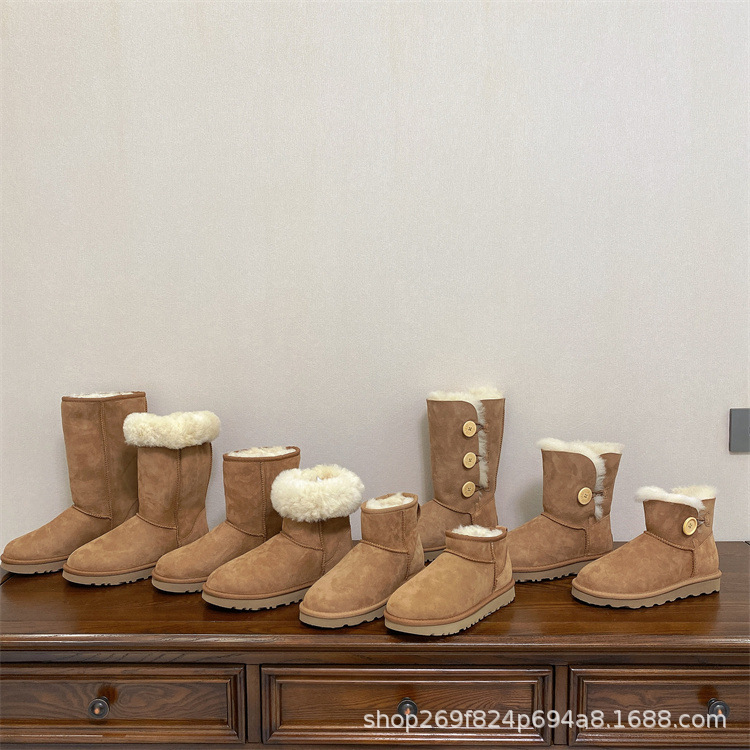 Sanpo Snow Boots Women's Fur Integrated Classic Long Tube Fleece-Lined Thickeneded Real Wool Warm Cotton Shoes Men's Winter Shoes