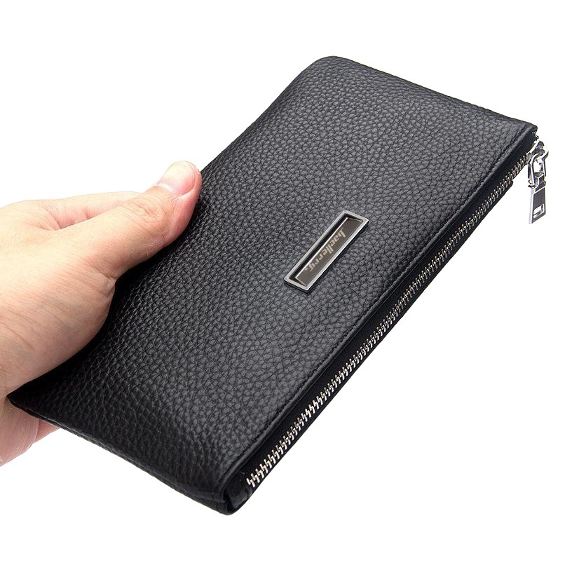 Wallet Men's Long baellerry Genuine Leather Wallet Zipper Cowhide Thin Retro Clutch for Youth