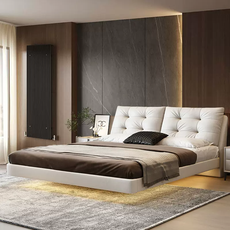 意式轻奢真皮床现代简约主卧高端双人床软靠包悬浮皮艺床2025新款