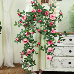 Simulation rose vine trellis wall hanging wedding arch fence decoration artificial flowers pipe ceiling window flower wall
