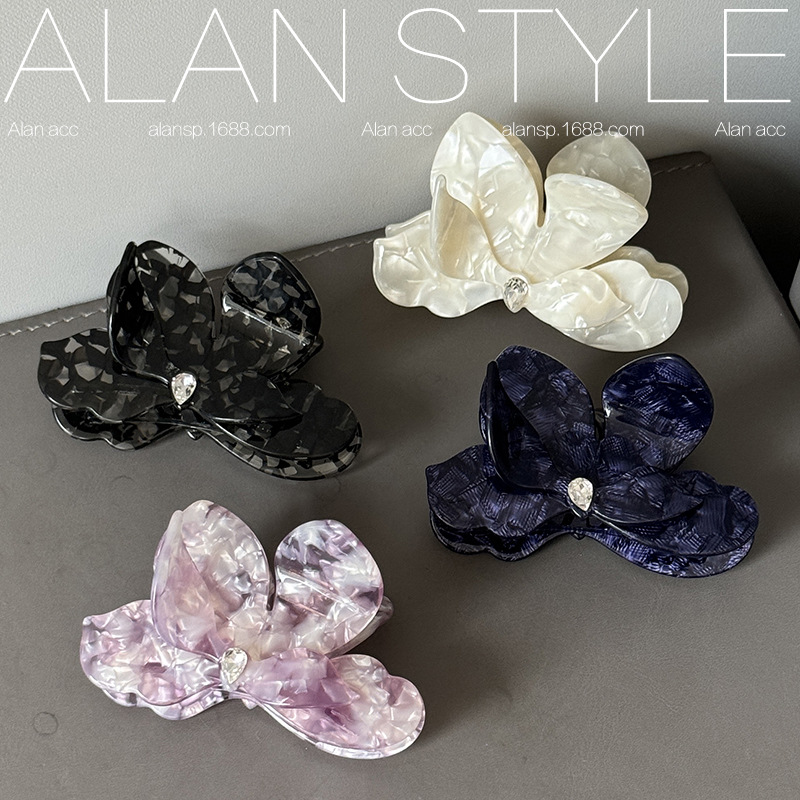 alian light luxury star bougainvillea three-dimensional acetic acid catch gap former red exquisite diamond elegant hair clip female shark clip