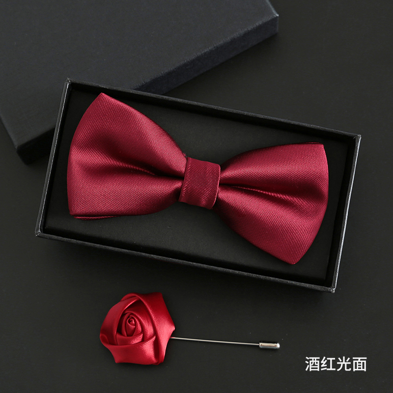 버건디 글로시 보타이 (선물박스 + 코사지)