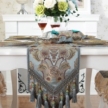 桌旗欧式简约奢华时尚中式美式复古茶几布电视柜装饰布蓝色湖蓝J^