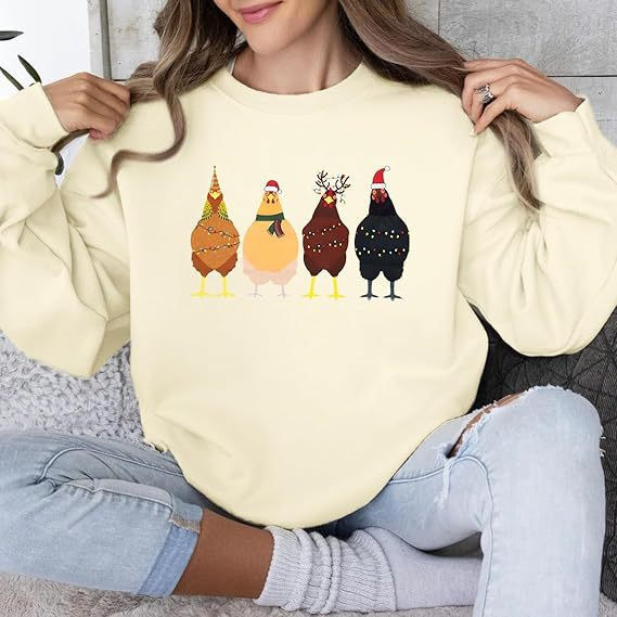 Cross-Border Supply Women's Sweatshirt Cute Chicken Funny Chick Sweatshirt Farm Animal Pullover Sweatshirt Cotton